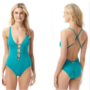 Vince Camuto Strappy Plunging V-Neck One Piece Swimsuit